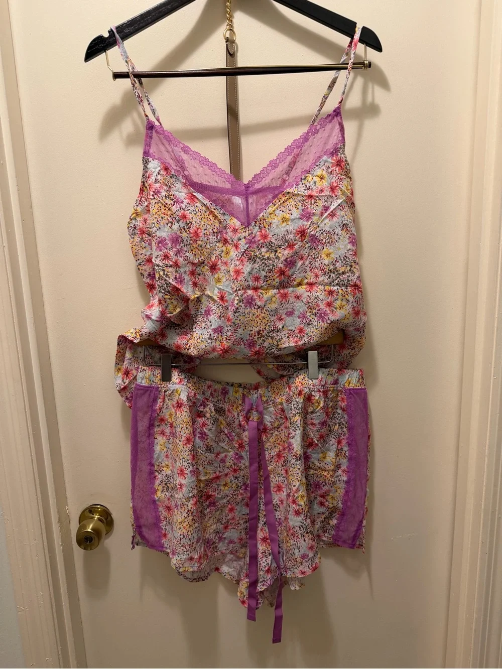 Cacique Floral Lace-Trim Satin Cami & Short Pajama Set - Floral